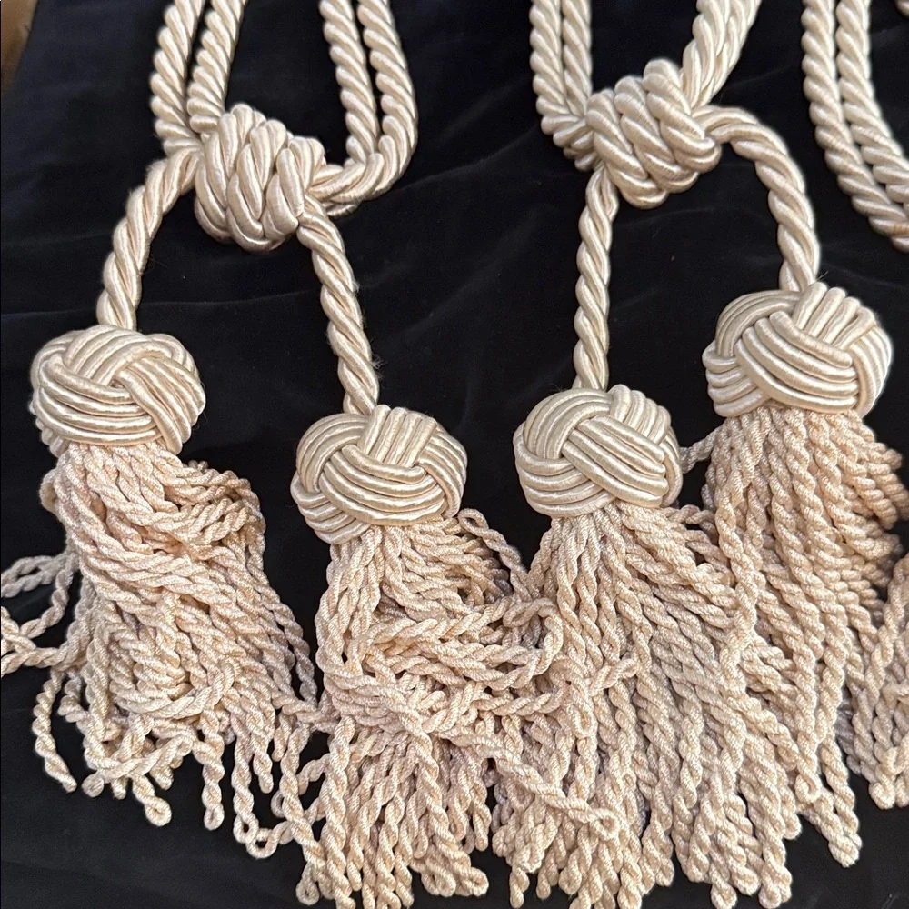 Elegant Cream Rope Tassels Rayon Curtain Drapery Tie Backs 4 Total ivory color